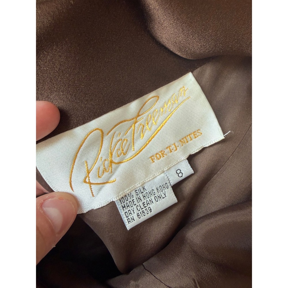 Rickie Freeman 100% Silk Brown Drape Sleeveless Gown Sz 8 Formal Cocktail Glam - Picture 9 of 9